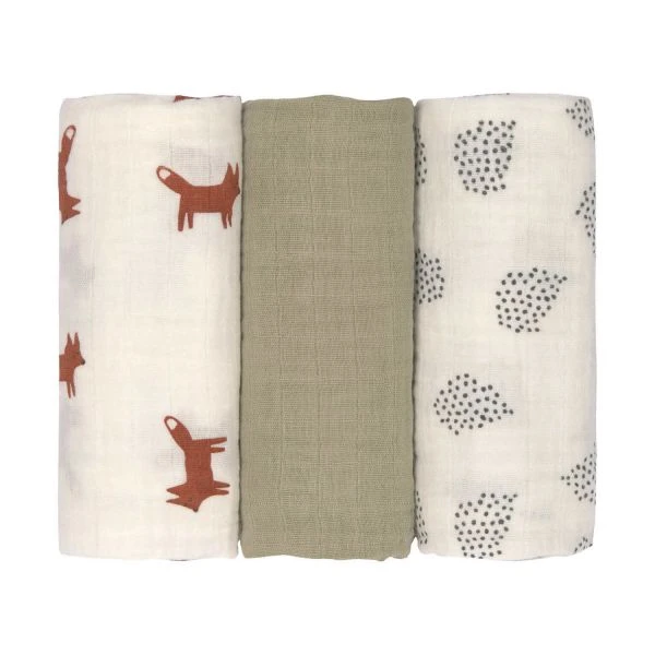 Laessig Little Forest Fox Swaddle 3 Stuks 2 Laessig Little Forest Fox Swaddle 3 Stuks - Afbeelding 2